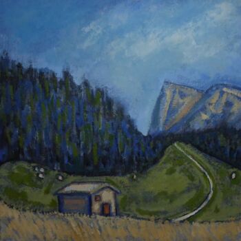 Painting titled "La cabane" by Nicolas Cavuoto, Original Artwork, Oil Mounted on Wood Stretcher frame