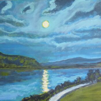 Pintura intitulada "Soir de pleine lune" por Nicolas Cavuoto, Obras de arte originais, Óleo Montado em Armação em madeira