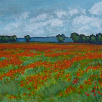 Painting titled "Champ de coquelicots" by Nicolas Cavuoto, Original Artwork, Oil Mounted on Wood Stretcher frame