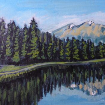 Painting titled "Le petit lac (1)" by Nicolas Cavuoto, Original Artwork, Oil Mounted on Wood Stretcher frame