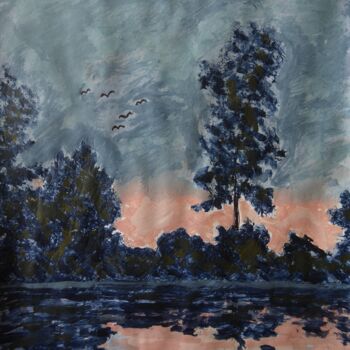 Peinture intitulée "L'étang" par Nicolas Cavuoto, Œuvre d'art originale, Huile