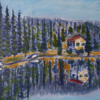 Painting titled "Matin au lac du Pou…" by Nicolas Cavuoto, Original Artwork, Oil