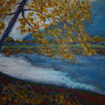 Painting titled "Le lac de Valbonnais" by Nicolas Cavuoto, Original Artwork, Oil Mounted on Wood Stretcher frame