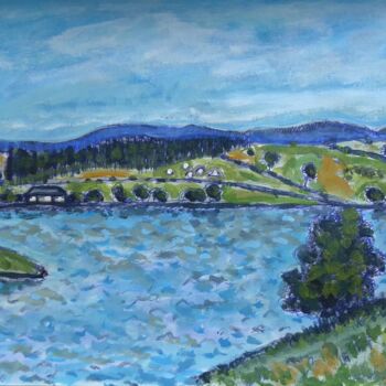 Картина под названием "Vue sur le lac Deve…" - Nicolas Cavuoto, Подлинное произведение искусства, Масло