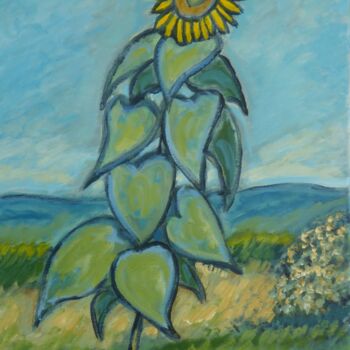 Painting titled "Le tournesol" by Nicolas Cavuoto, Original Artwork, Oil Mounted on Wood Stretcher frame