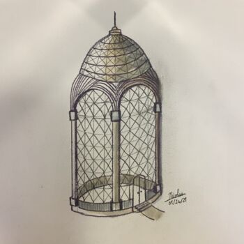 Zeichnungen mit dem Titel "Metallic Dome" von Nicolas Chammat, Original-Kunstwerk, Bleistift