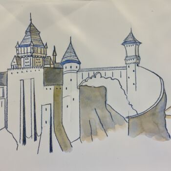Zeichnungen mit dem Titel "Castle on the Hills" von Nicolas Chammat, Original-Kunstwerk, Bleistift