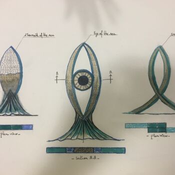 Dessin intitulée "Eye of the Sea" par Nicolas Chammat, Œuvre d'art originale, Crayon