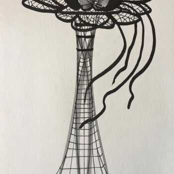 Tekening getiteld "Orchid Tower" door Nicolas Chammat, Origineel Kunstwerk, Marker