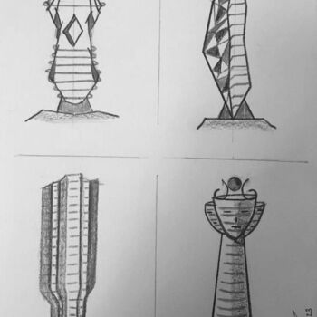 Dessin intitulée "Alien Towers" par Nicolas Chammat, Œuvre d'art originale, Crayon