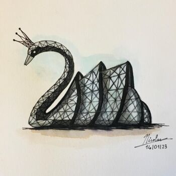 图画 标题为“Swan Building” 由Nicolas Chammat, 原创艺术品, 水彩