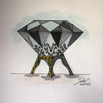 Dessin intitulée "Diamond Building" par Nicolas Chammat, Œuvre d'art originale, Marqueur