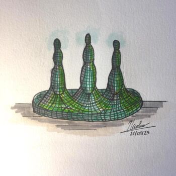 Drawing titled "Three Sisters Towers" by Nicolas Chammat, Original Artwork, Marker