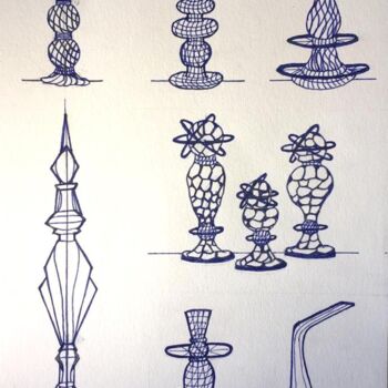 Zeichnungen mit dem Titel "Futuristic Towers" von Nicolas Chammat, Original-Kunstwerk, Marker