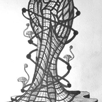 Dessin intitulée "Abstract Tower" par Nicolas Chammat, Œuvre d'art originale, Marqueur