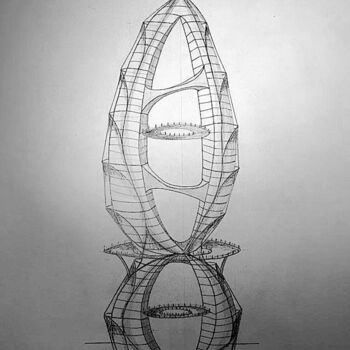 Tekening getiteld "Sail Tower" door Nicolas Chammat, Origineel Kunstwerk, Grafiet