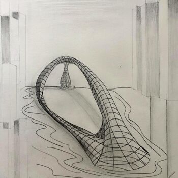 Drawing titled "Loop Building" by Nicolas Chammat, Original Artwork, Graphite