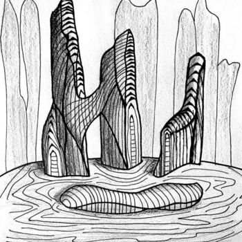 Disegno intitolato "Rocks Down Town" da Nicolas Chammat, Opera d'arte originale, Pennarello