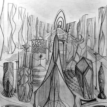 Drawing titled "Future City" by Nicolas Chammat, Original Artwork, Graphite
