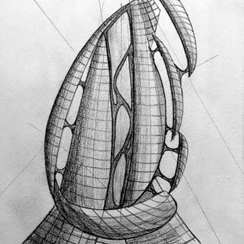 Zeichnungen mit dem Titel "Shell Building" von Nicolas Chammat, Original-Kunstwerk, Graphit