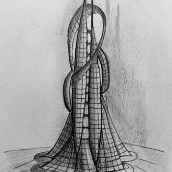 Drawing titled "Twin Towers" by Nicolas Chammat, Original Artwork, Graphite