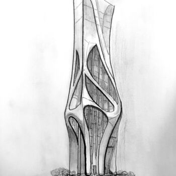 Drawing titled "Da Vinci Building" by Nicolas Chammat, Original Artwork, Pencil