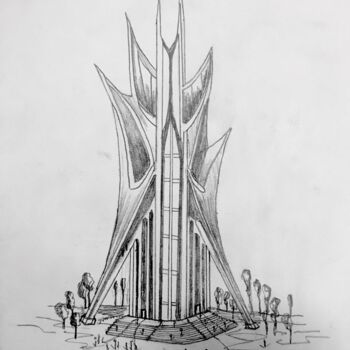 Dessin intitulée "Star Building" par Nicolas Chammat, Œuvre d'art originale, Graphite
