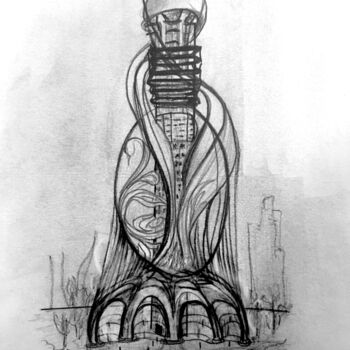 Zeichnungen mit dem Titel "KITT Building" von Nicolas Chammat, Original-Kunstwerk, Bleistift