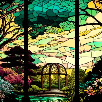 Tekening getiteld "Landscape Vitrail" door Nicolas Chammat, Origineel Kunstwerk, Gebrandschilderd glas