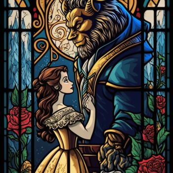 Dessin intitulée "Beauty & The Beast" par Nicolas Chammat, Œuvre d'art originale, Peinture vitrail