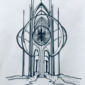 Tekening getiteld "Church Facade" door Nicolas Chammat, Origineel Kunstwerk, Marker