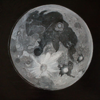 Painting titled "Moon" by Nicolas Daubresse, Original Artwork, Acrylic Mounted on Wood Stretcher frame