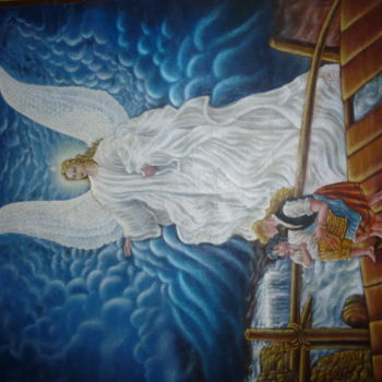 Painting titled "GUARDIAN ANGEL AND…" by Nicolas Delcrois, Original Artwork, Acrylic