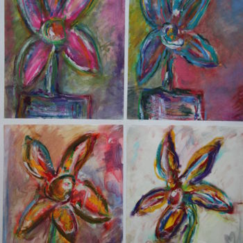 Painting titled "4 FLOWERS" by Nicolas Guillemard, Original Artwork, Pastel