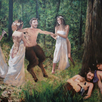 Pittura intitolato "Déjeuner sur l'herbe" da Lebelen, Opera d'arte originale, Olio Montato su Telaio per barella in legno