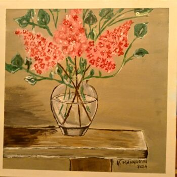 Painting titled ""Bouquet de lilas"…" by Nicolas Mannarini, Original Artwork, Acrylic Mounted on Wood Stretcher frame