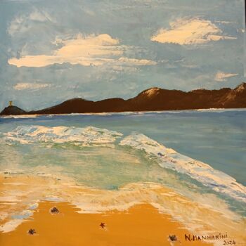 Painting titled ""Corse Pinarellu et…" by Nicolas Mannarini, Original Artwork, Acrylic Mounted on Wood Stretcher frame
