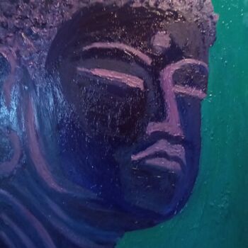 Painting titled "Grand Bouddha" by Nicolas Martin, Original Artwork, Oil Mounted on Wood Stretcher frame