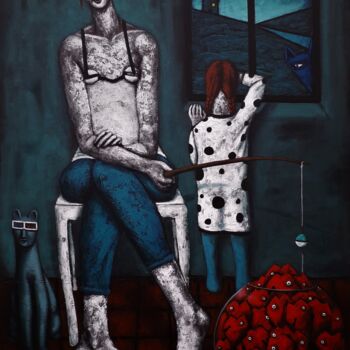 Painting titled "LA FENETRE(GALERIE…" by Nicolas Monjo, Original Artwork, Acrylic Mounted on Wood Stretcher frame