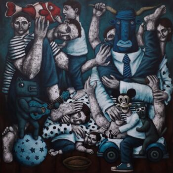 Картина под названием "Thérapie de groupe" - Nicolas Monjo, Подлинное произведение искусства, Акрил