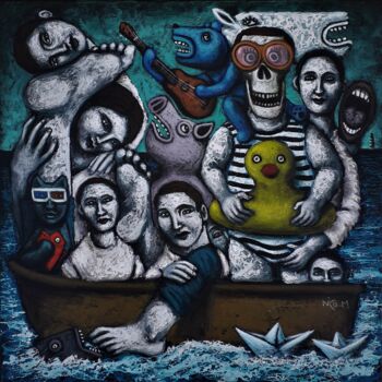 Painting titled "Promiscuité sur mar…" by Nicolas Monjo, Original Artwork, Acrylic Mounted on Wood Stretcher frame