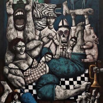 Painting titled "Térritoire partagé" by Nicolas Monjo, Original Artwork, Acrylic Mounted on Wood Stretcher frame