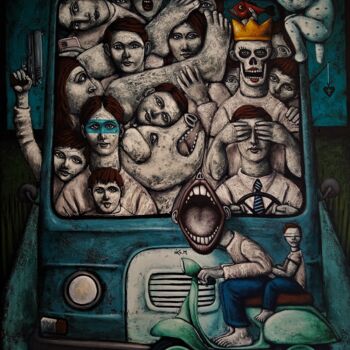 Картина под названием "TRAFIC" - Nicolas Monjo, Подлинное произведение искусства, Акрил Установлен на Деревянная рама для но…