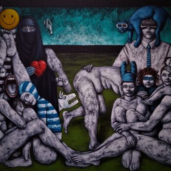 Painting titled "LES TEMPS MODERNES(…" by Nicolas Monjo, Original Artwork, Acrylic Mounted on Wood Stretcher frame