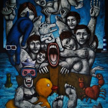 Painting titled "PLAISANCE 100X81" by Nicolas Monjo, Original Artwork, Acrylic Mounted on Wood Stretcher frame
