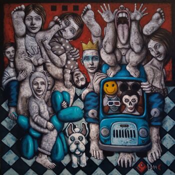 Painting titled "BANDE ORGANISEE (ga…" by Nicolas Monjo, Original Artwork, Acrylic Mounted on Wood Stretcher frame