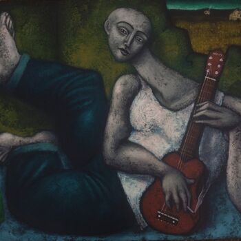 Painting titled "GUITAR HEROE" by Nicolas Monjo, Original Artwork