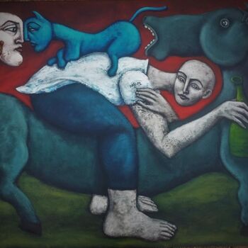 Painting titled "transport-en-commun-" by Nicolas Monjo, Original Artwork