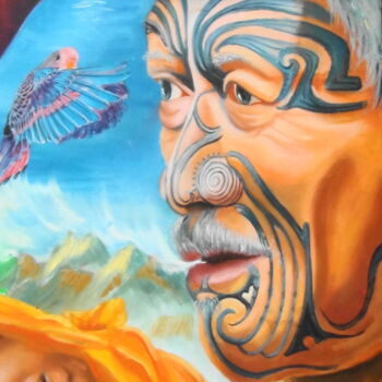 Schilderij getiteld "Maori" door Nicolas Péché, Origineel Kunstwerk, Olie