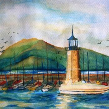 Painting titled "Le port de Desenzano" by Nicolas Péché, Original Artwork